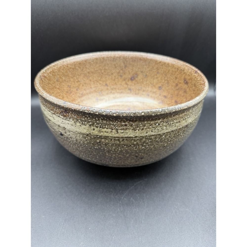VTG Large Studio Art Pottery Handmade Ceramic Bowl Brown Speckled Glaze 9.5x5"